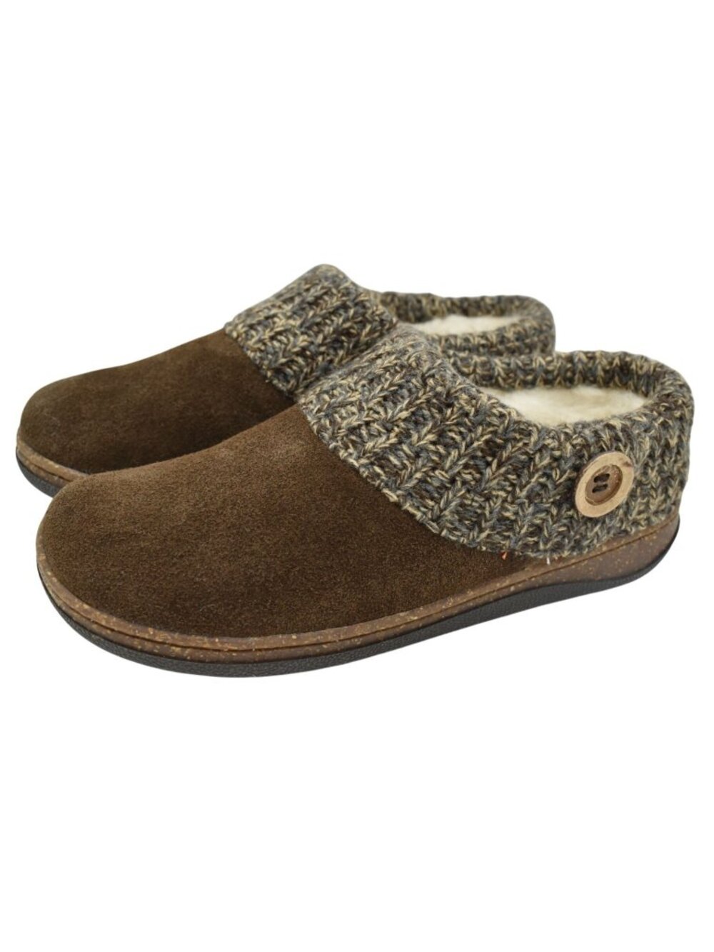 Clarks Womens Size 8 Knit Collar Dark Brown‎ Lined Slip On Slippers Shoes